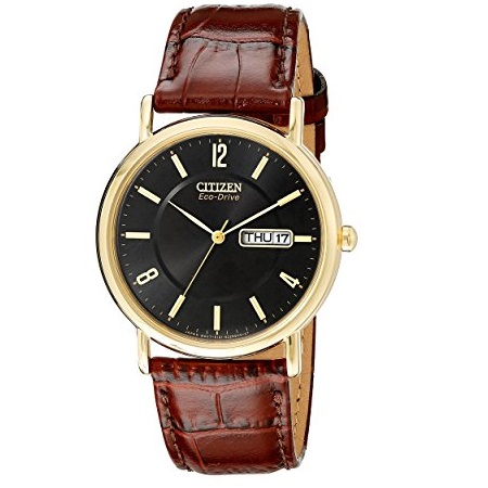 CITIZEN Eco Drive Black Dial Gold-tone Stainless Steel Brown Leather Men's Watch Item No. BM8242-08E, only $82.99, $5.99 shipping after using coupon code 