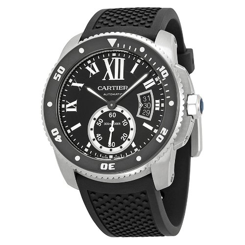 CARTIER Calibre de Cartier Black Dial Rubber Men's Watch Item No. W7100056, only $5,850.00, free shipping