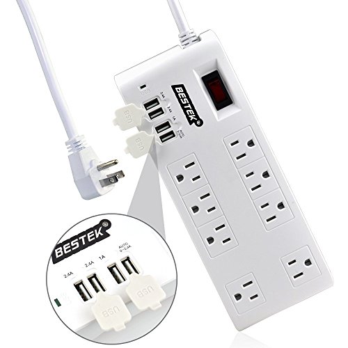 BESTEK® Dustproof 8-Outlet 5.9ft 15A Home/Office Surge Protector with 4-Port USB Charging Ports (5V 4.2A), only 21.99