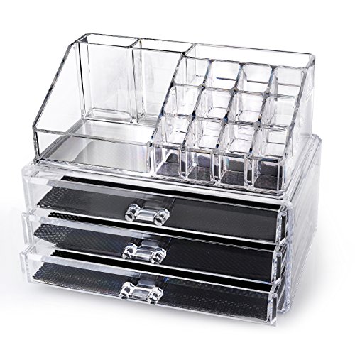 Home-it® Clear acrylic makeup organizer cosmetic organizer and Large 3 Drawer Jewerly Chest or makeup,$12.99