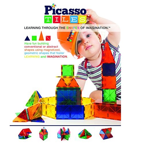Picasso Tiles透明3D磁性建筑积木玩具，60片装，原价$79.99，现点击coupon后仅售$22.39，免运费！