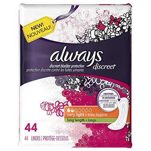 Discreet, Incontinence Liners, Very Light, Long Length, 44 Count, only $2.60, free shipping after clipping coupon and using SS