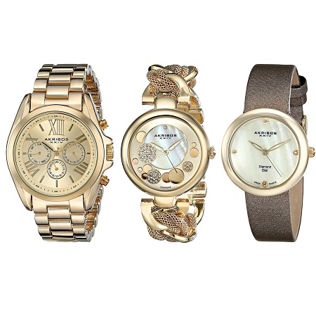 Akribos XXIV Women's AK738YG Analog Display Swiss Quartz Gold Watch Set, only $75.49, free shipping