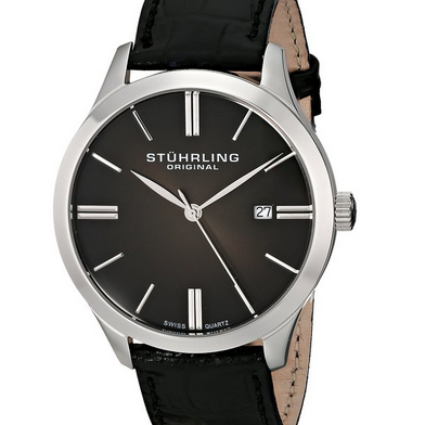 Stuhrling Original Men's 490.33151 Classic Cuvette II Swiss Quartz Date Black Watch $59.99