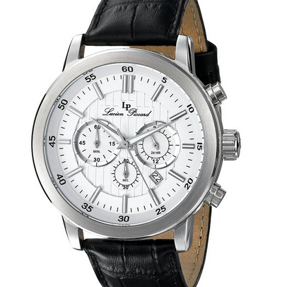 Lucien Piccard Men's 12011-02S Monte Viso Chronograph White Textured Dial Black Leather Band Watch $49.99 