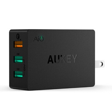 Aukey Quick Charge 2.0 42W 3 Ports USB Desktop Charging Station Wall Charger (2 Port AIPower 5V/4.8A+1 Port Quick Charge 2.0 12V/1.5A 9V/2A 5V/2A; Included an 20AWG 3.3FT Micro USB Cable) -Black   $14.99