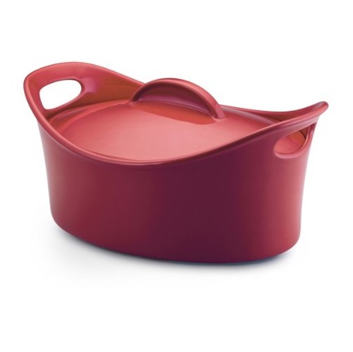 Rachael Ray Stoneware 4-1/4-Quart Covered Bubble and Brown Casseroval Casserole, Red, only $21.24 