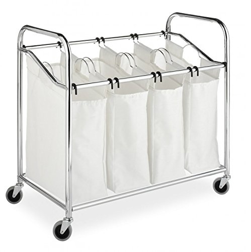 Whitmor 4-Section Laundry Sorter Chrome & Canvas, with Wheels, only $24.65