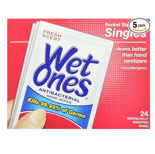 Wet Ones Antibacterial Hand and Face Wipes Singles, 24-Count (Pack of 5) , only $6.46, free shipping after using SS