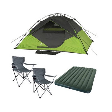 Ozark Trail 4-Person Instant Dome Tent with 2 Folding Chairs and Bonus Queen Airbed Bundle, only $59.00, free shipping