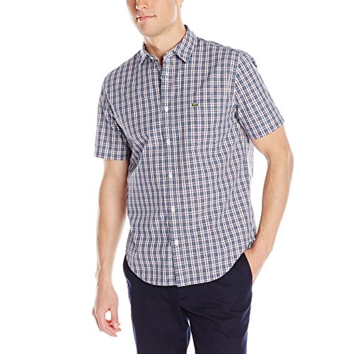 Lacoste Men's Short-Sleeve Woven Poplin Shirt, only $44.79, free shipping