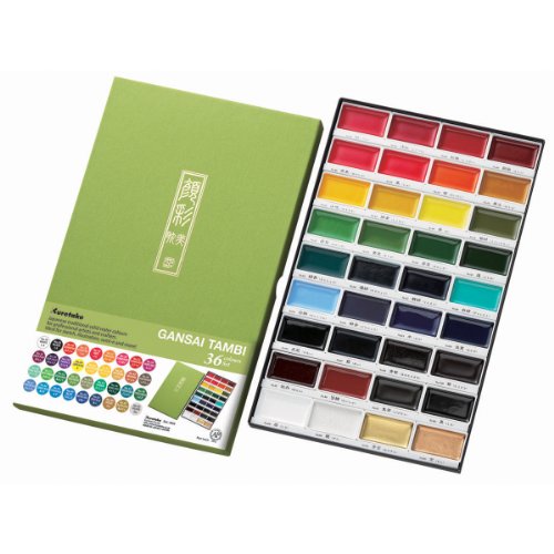 Kuretake Gansai Tambi 36 Color Set Japanese Traditional Solid Water Colours for Professional Artists and Crafters, only $41.26, free shipping