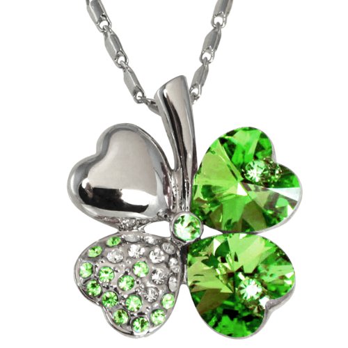 Four Leaf Clover Heart Shaped Swarovski Elements Crystal Rhodium Plated Pendant Necklace, only $20.45