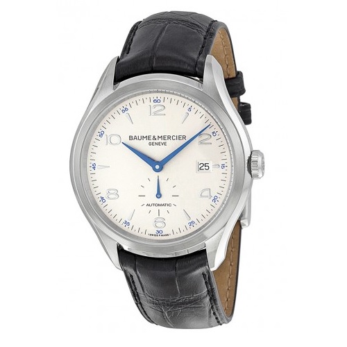Baume And Mercier Clifton Silver Dial Black Leather Automatic Men's Watch 10052, only $1295.00, free shipping after using coupon code 