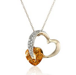 10k Gold Heart Diamond and Gemstone Pendant Necklace, 18