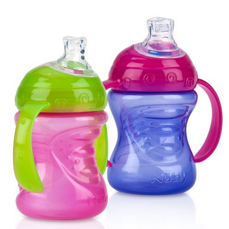 Nuby 粉色和紫色幼儿训练吸管杯，2个，原价$7.99，现仅售$6.83