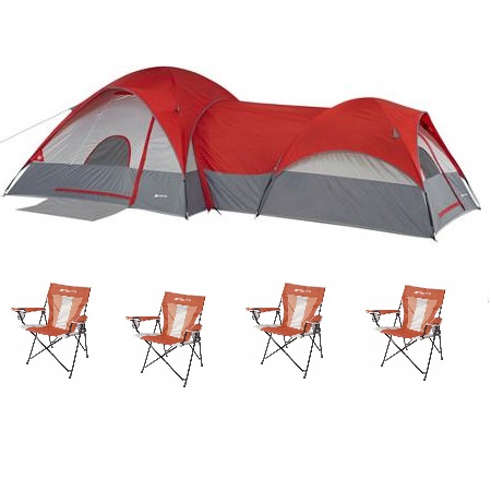 Ozark Trail ConnecTENT 2圓頂帳篷(可住8人）+4個摺疊椅，現僅售$128.98，免運費