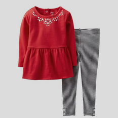 Carter's 2 Piece Ruffled Top Set (Baby) - Red-9 Months $8.88