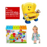 Target玩具促銷熱賣-包括Disney Frozen，Fisher-Price，Mega Blocks等滿$50立減$15 