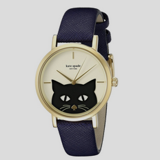 史低价！Kate Spade 1YRU0832可爱小猫咪女士石英手表-真皮表带，原价$175.00，现价仅售$144.95，免运费