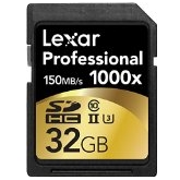 Lexar Professional 1000x 32GB SDHC存储卡两张装$38.95