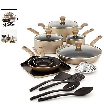 T-Fal Culinaire Champagne 16 Piece Cookware Set $84.99