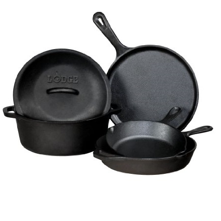 Lodge L5HS3 5-Piece Pre-Seasoned Cast-Iron Cookware Set,only $65.99, free shipping