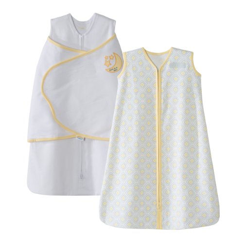 HALO SleepSack 100% Cotton Swaddle and Wearable Blanket Gift Set, White/Gray/Yellow Diamond, 2 Piece, only $12.87