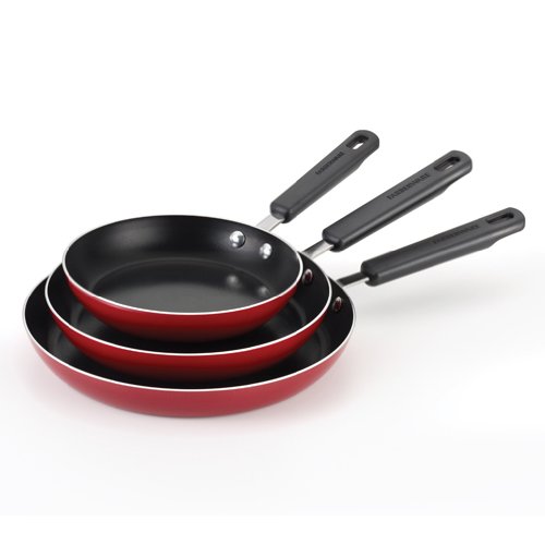 Farberware Aluminum Nonstick 8-Inch, 10-Inch and 11-Inch Skillet Triple Pack, Red with Black Handles, only $17.27
