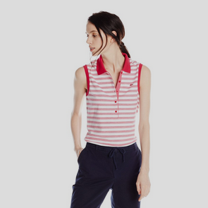 Lacoste Women's Sleeveless Stretch Pique Slim-Fit Striped Polo Shirt $38.48, FREE shipping