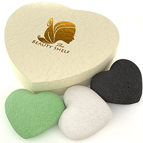 Konjac Sponge (3 Pack) Charcoal, Green Tea & Natural Facial Cleansing & Exfoliating Beauty Sponges, only $11.97