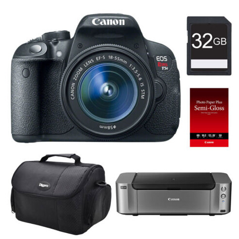 Canon EOS T5i DSLR Camera 18-55mm Lens, 32GB, Printer Bundle + $350 MIR $399