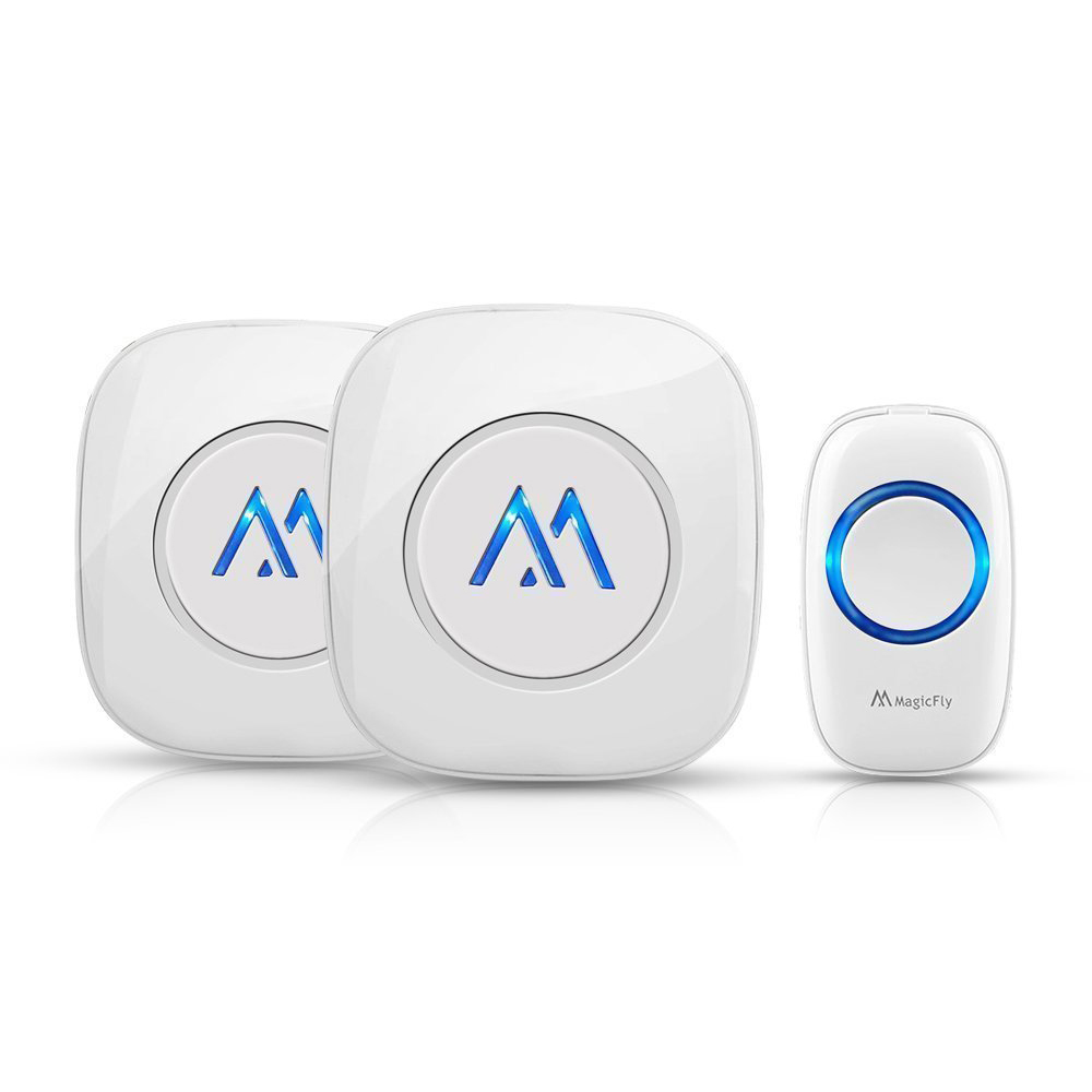 Magicfly Portable Wireless Doorbell Chime Kit 1000-feet Range 52 Melodies, No Batteries Required for Receiver(1 Push Button+2 Door Chime) White $19.99