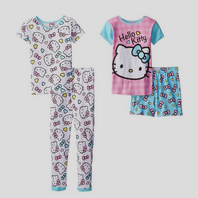 Hello Kitty Big Girls' Pink and Blue Bows 4-Piece Pajama Set $20.01