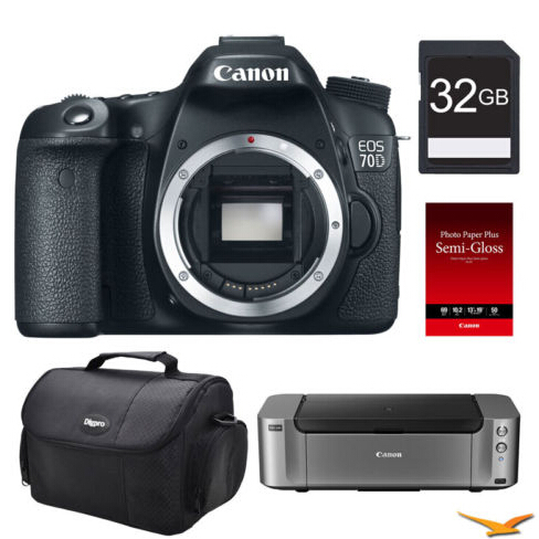Canon EOS 70D DSLR Camera (Body), 32GB, Printer Bundle + $350 Mail In Rebate