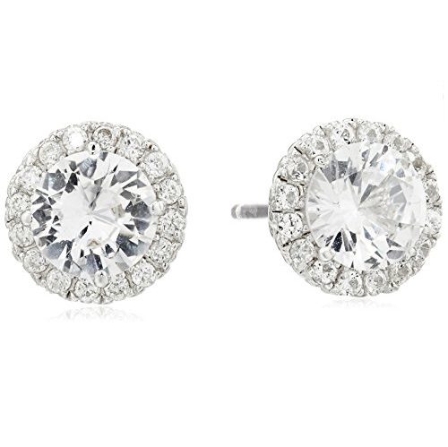 Amazon Collection Sterling Silver Round Created White Sapphire Halo Stud Earrings, only $10.21 after using coupon code 