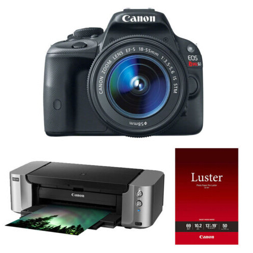 Canon EOS Rebel SL1 EF-S 18-55mm IS Lens, Pixma Pro 100 Printer & 50 pro sheets  $499