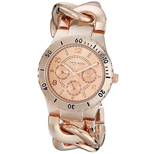 Akribos XXIV Women's AK642RG Ultimate Multi-Function Rose-Tone Diver Style Twist Chain Bracelet Watch, only $21.54 after using coupon code 