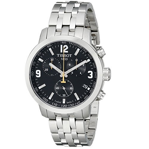 史低價！Tissot天梭PRC 200系列 三眼式 黑色錶盤 瑞士石英 計時男表，原價$575.00，現僅售$325.00，免運費