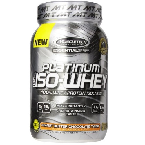 MuscleTech Platinum 100% ISO Whey Supplement, Peanut Butter Chocolate Twist, 1.8 Pound Bottle, only $21.51, free shipping
