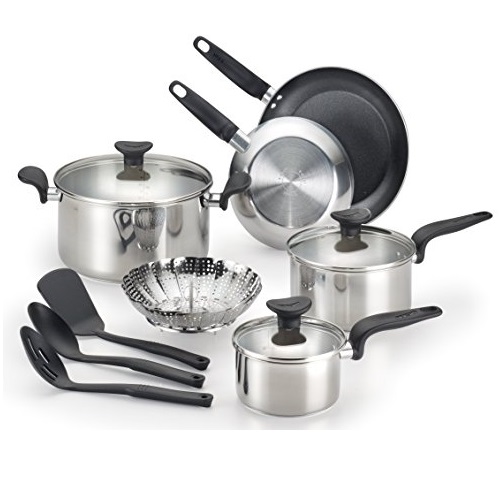 T-fal C917SC Enjoy Stainless Steel Dishwasher Safe Cookware Set, 12-Piece, Silver, only $39.13, free shipping