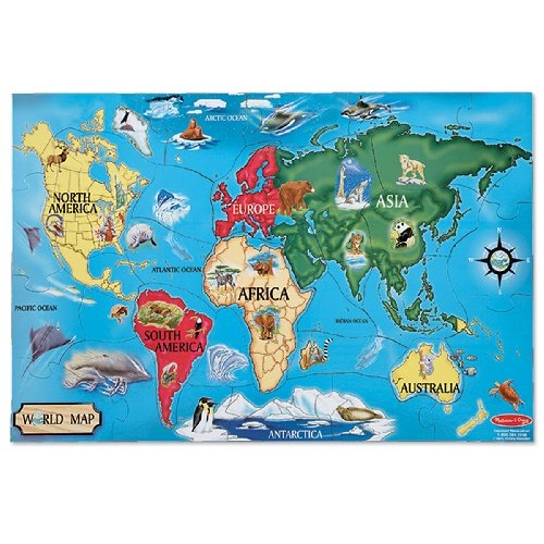 Melissa & Doug 大号世界地图拼图， 2 x3英尺，原价$12.99，现仅售$9.99
