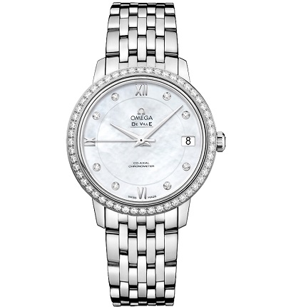 OMEGA De Ville Mother of Pearl Dial Diamond Stainless Steel Ladies Watch Item No. 424.15.33.20.55.001, only $5845, free shipping after using coupon code 