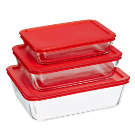 6 Piece Bakeware/Cookware Set with Red Plastic Covers $12.88