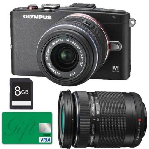 Olympus E-PL6 with 14-42mm II, 40-150mm Lenses (Black), 8GB SD Card+80 Gift Card, only $399.00, free shipping