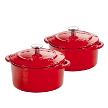 Lodge Color ECMCR43 Enameled Cast Iron Mini Round Cocottes, Red, Set of 2 $25.07