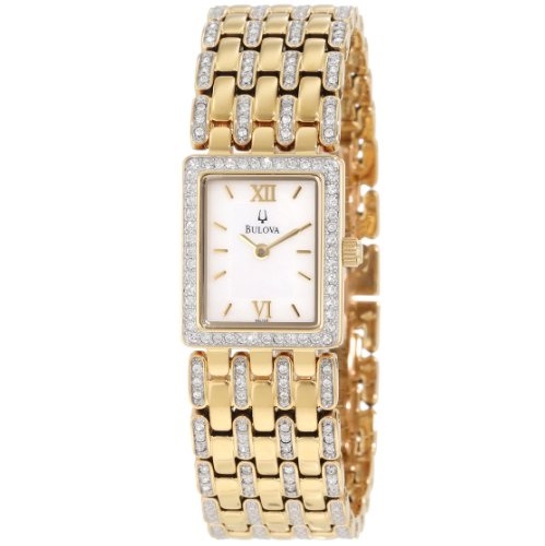 史低價！Bulova 寶路華 98L159 女士珍珠貝母錶盤鑲水晶手錶，原價$375.00，現僅售$86.99，免運費
