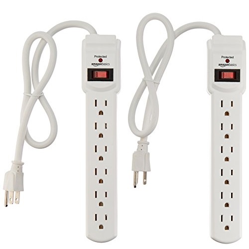 AmazonBasics 6-Outlet Surge Protector Power Strip 2-Pack, 200 Joule, only $8.45