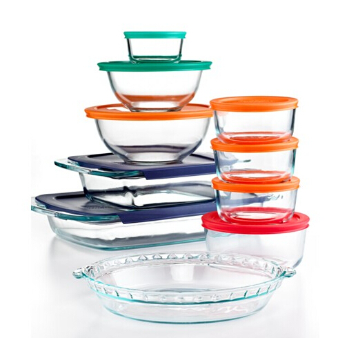 Pyrex 19 Piece Bake, Store and Prep Set with Colored Lids  $29.74
