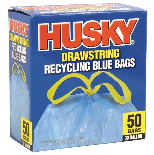 Husky HK30DS050BU 30-Gallon Drawstring Recycling Blue Bags, 50 Count, only $10.78 